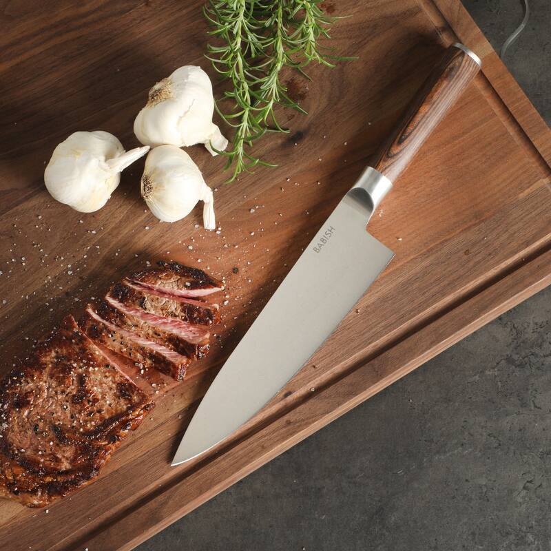 Babish High Carbon 1.4116 German Steel Full Tang 8-Inch Chef Knife - for Chopping, Slicing, Dicing & Everyday Prep