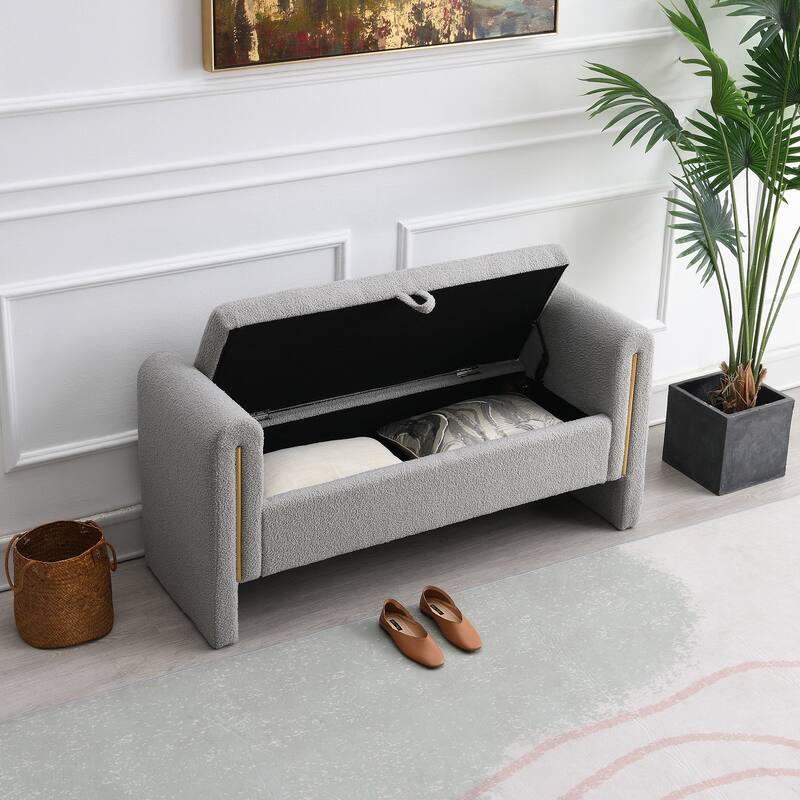 Modern Teddy Bench with Arms and Storage, Upholstered Large Foot Rest Stool, Comfy Window Vanity Bench