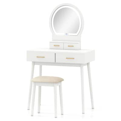 4 Drawers Makeup Vanity Table with Padded Stool LED Lighted Mirror and Adjustable Brightness - 31.5" x 16" x 54"