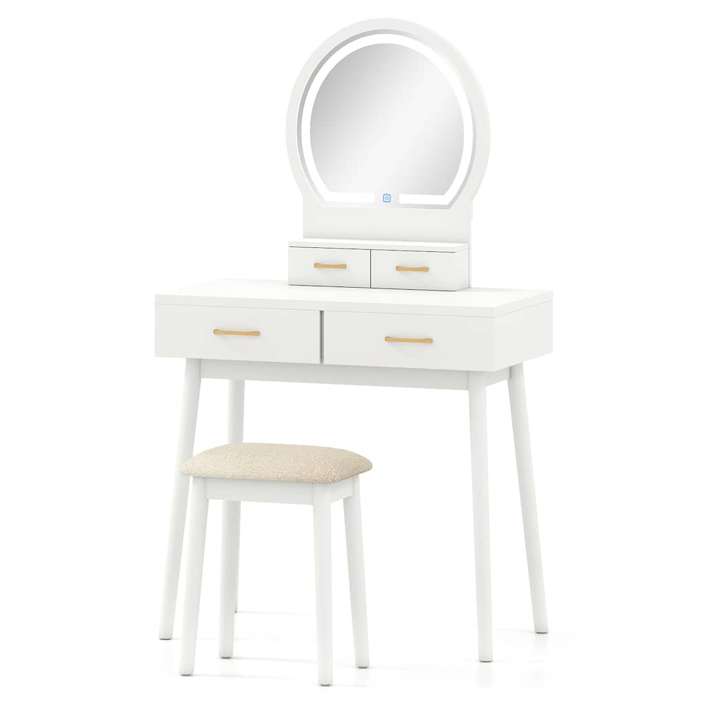 4 Drawers Makeup Vanity Table with Padded Stool LED Lighted Mirror and Adjustable Brightness - 31.5" x 16" x 54"