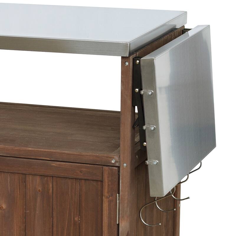 Christopher Knight Home - 54.33" Solid Wood Mobile Outdoor Kitchen Cart with Stainless Steel Top & Spice Rack & Lockable Wheels