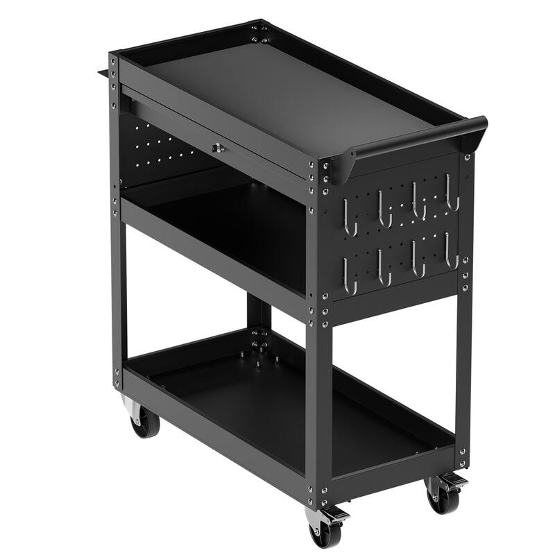 4-Tier Tool Cart on Wheels 350 lb Rolling Work Cart with Drawer & Pegboard