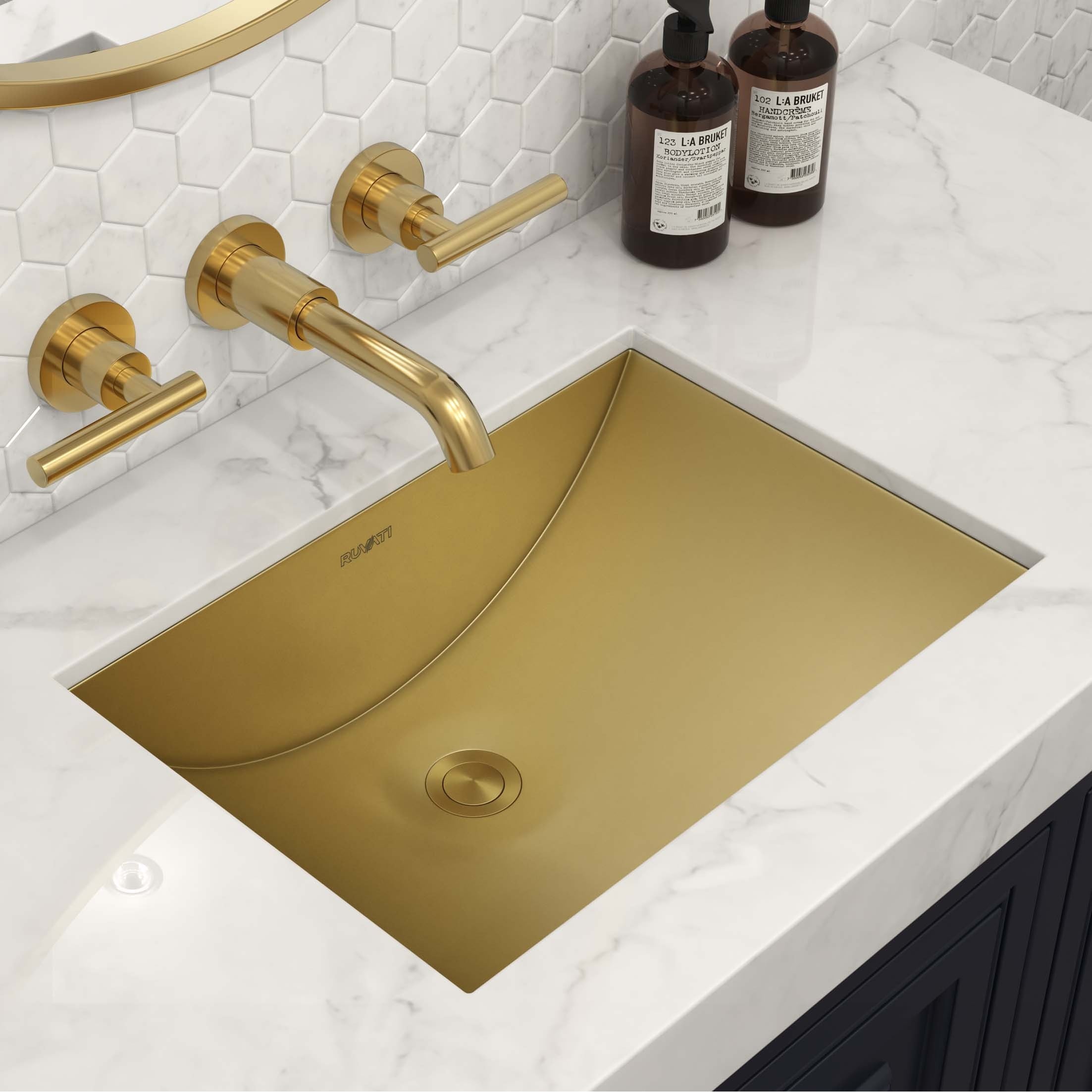 Ruvati 16 x 11 inch Brushed Gold Rectangular Bathroom Sink Undermount – RVH6107GG - 18" x 13"