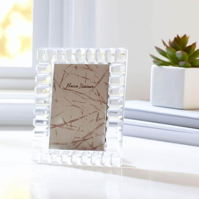 Glass Crystal Beveled Cut Design Glam Style Photo Frame Faceted Border