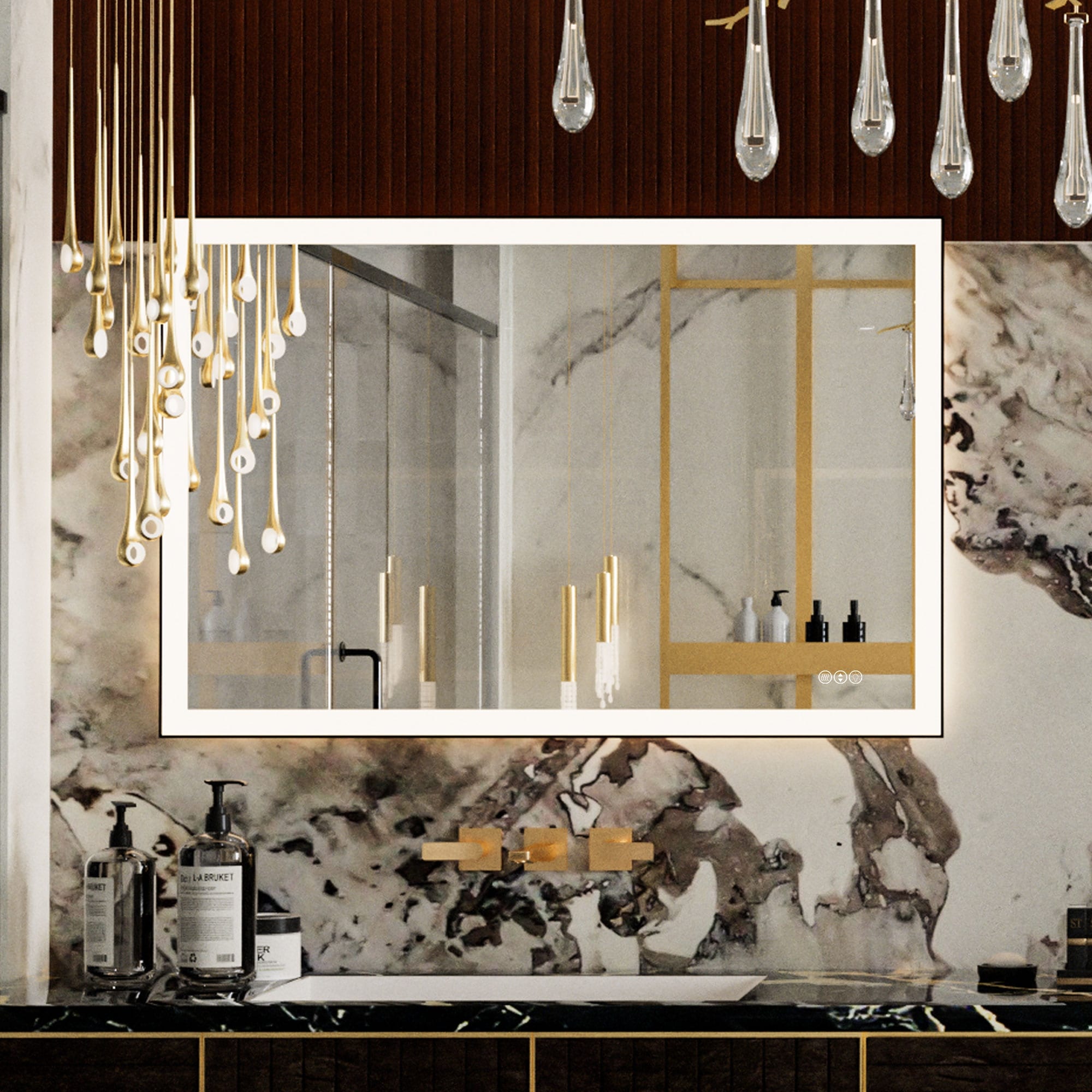 Glam Rectangular Bathroom Vanity Mirror with LED Lights