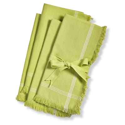 Solid Green with White Border Stripe Cotton Machine Washable Napkin Set of 4 Citron - 20 x 20