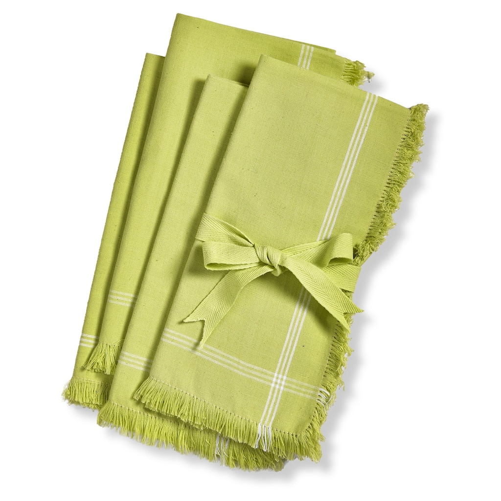 Solid Green with White Border Stripe Cotton Machine Washable Napkin Set of 4 Citron - 20 x 20