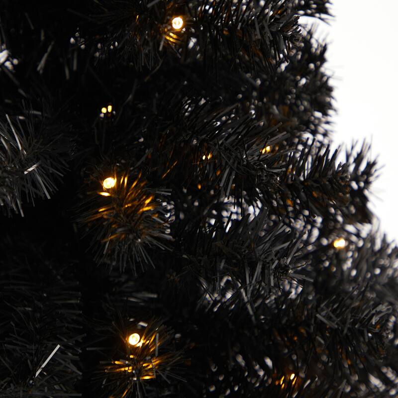 3ft. Black Artificial Christmas Tree with 50 LED Lights & 118 Branches - Modern Festive Holiday X-Mas Accent
