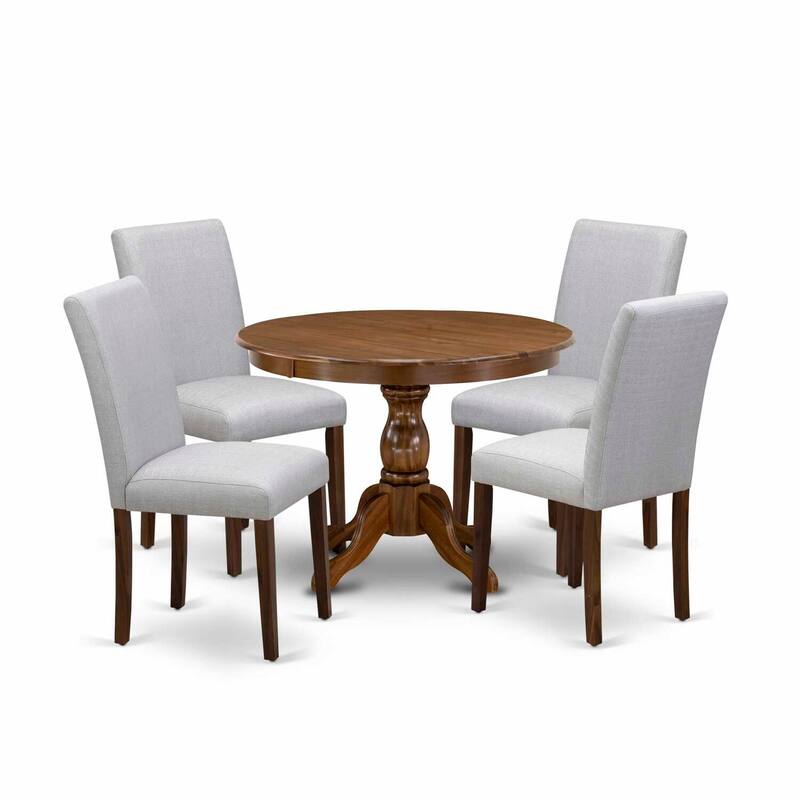 HomeStock 5-Piece Round Antique Walnut Finish Solid Wood Top Dining Table with 4 Upholstered Chairs with Slat Back