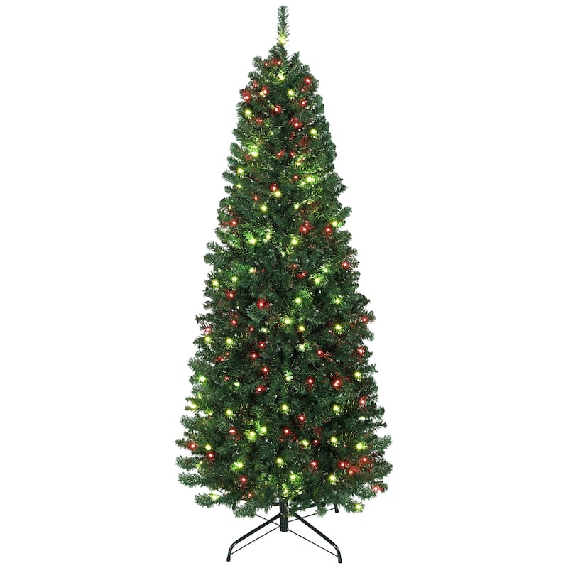 HOMCOM 6ft Prelit Xmas Tree: Colorful LED, Remote, 12 Modes, Timer, Slim Fir, Green
