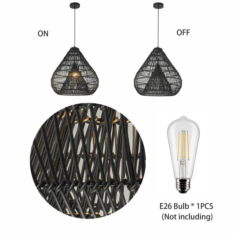 Serina 1-Light Wicker Outdoor Pendant Light, Coastal Boho Dome - Handwoven