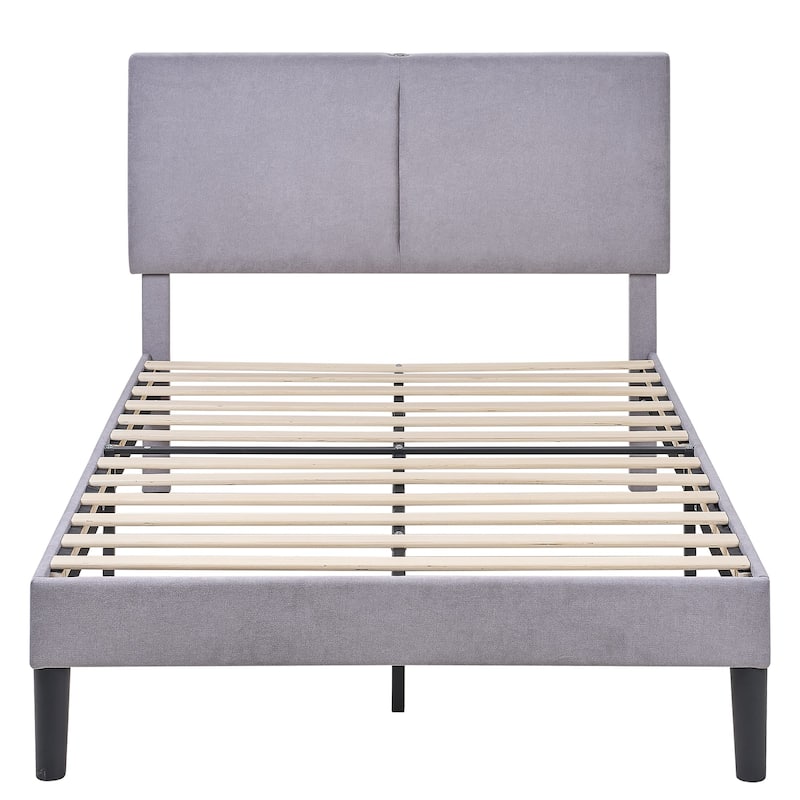 VECELO Adjustable Upholstered Split Headboard Bed Frame with Charging Station USB Port Type C No Box Spring Needed Noiseless Bed