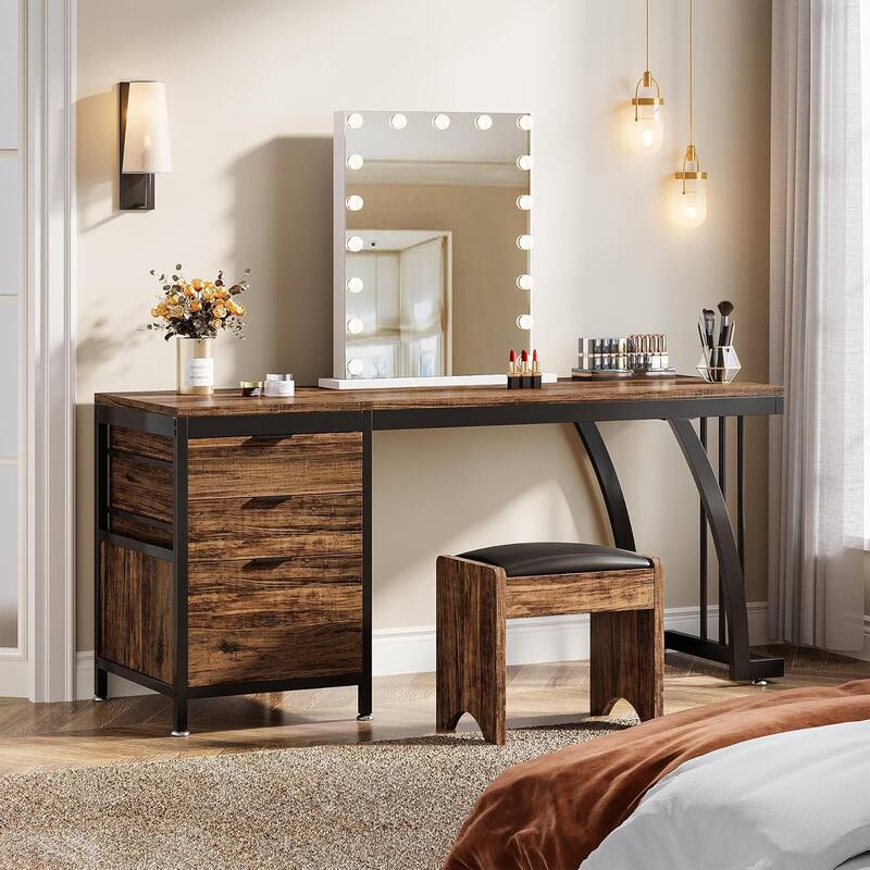 Vanity Desk 59" Dressing Table, Chic Makeup Desk with 3 Reversible Drawers for Bedroom, Home Room