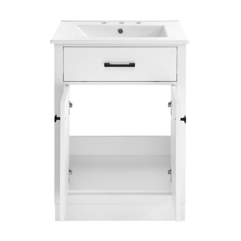 Burdon 24 In. Brown Bathroom Vanity With White, 3-Hole Ceramic Sink Top