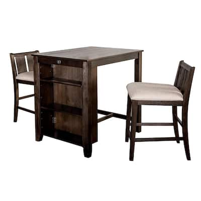 3 Piece Wooden Counter Height Dining Set with USB Outlet