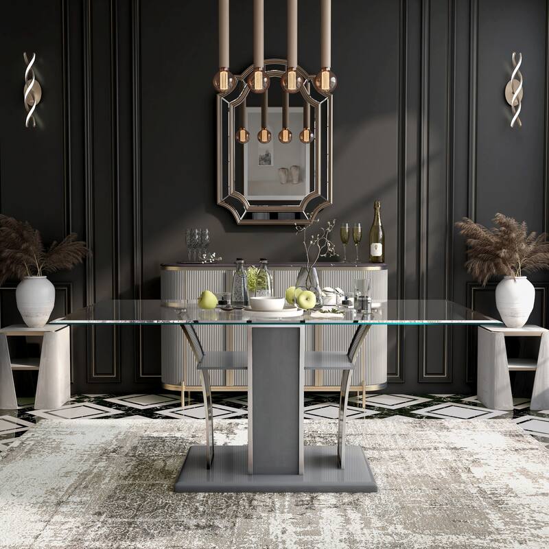 Furniture of America Resk Modern 72-inch Glass Top Wood Dining Table