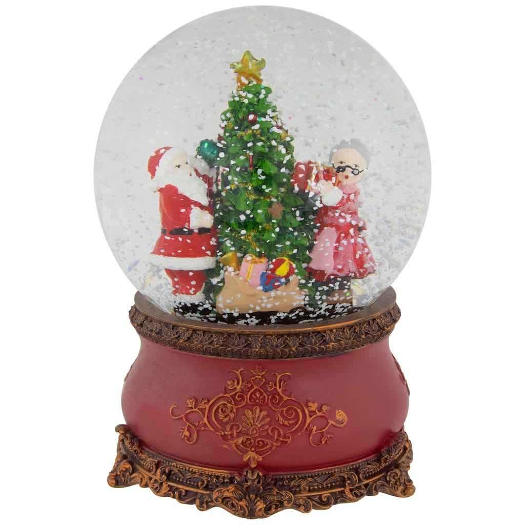 6" Mr. & Mrs. Claus Decorating Christmas Tree Musical Water Globe