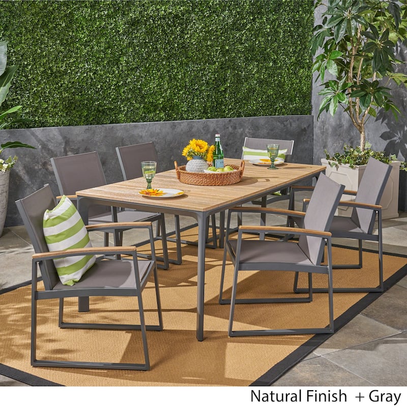 Westcott Outdoor 7 Piece Aluminum and Wicker Dining Set with Wood Top by Christopher Knight Home