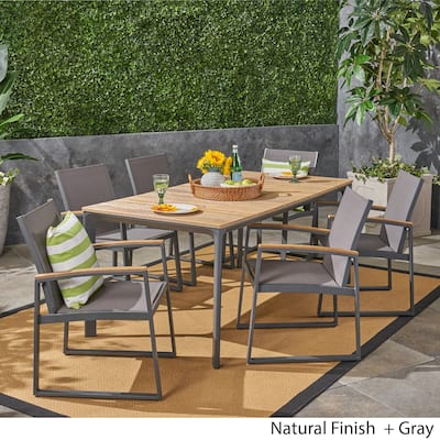 Westcott Outdoor 7 Piece Aluminum and Wicker Dining Set with Wood Top by Christopher Knight Home