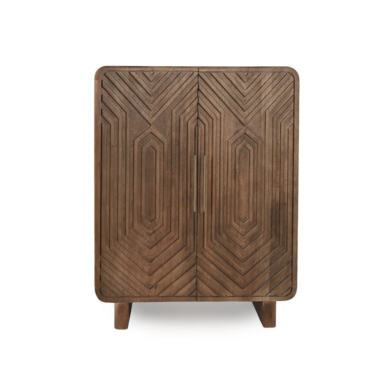 Classic Home Holmes Mango Wood Carved Bar Cabinet in Brown