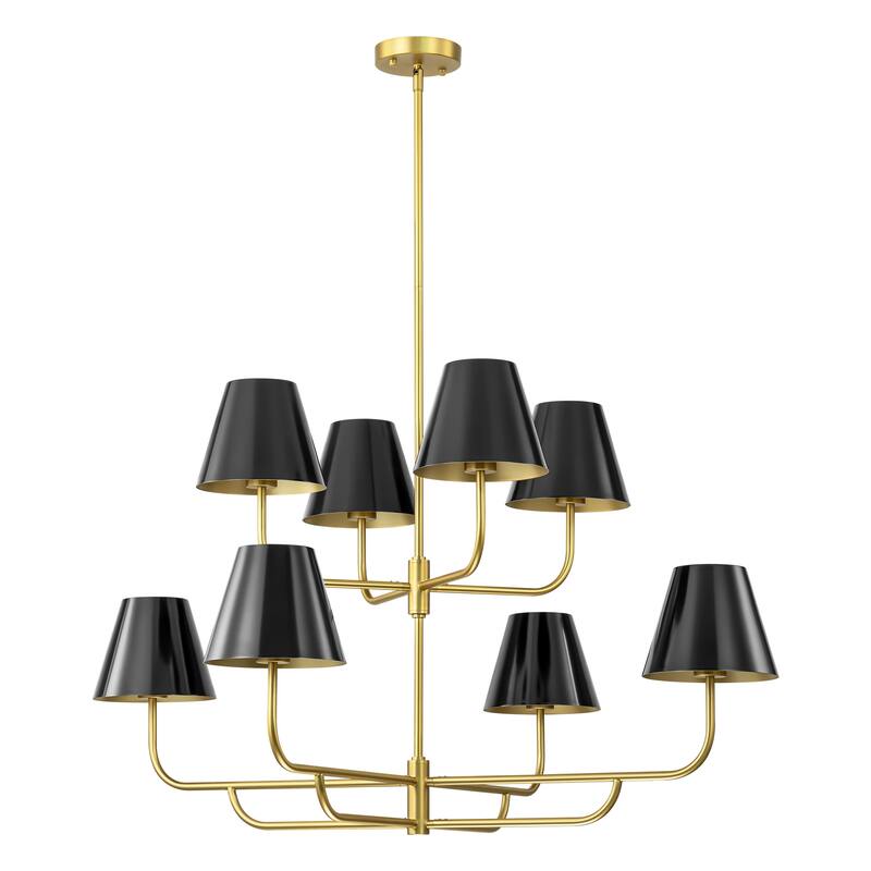 8-Light Mid-Century Modern Gold Linear Sputnik Tapered Large Chandelier for Dining Room