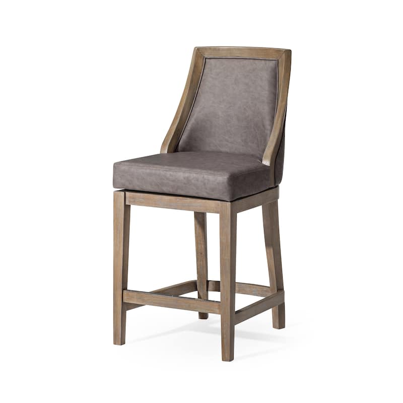 Maven Lane Vienna Swivel Kitchen Stool - Reclaimed Oak Vegan Leather - Counter Height