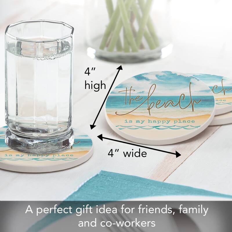 CounterArt My Happy Place Absorbent Stone Tumbled Tile Coaster Set of 4 Made in The USA Protective Cork Backing