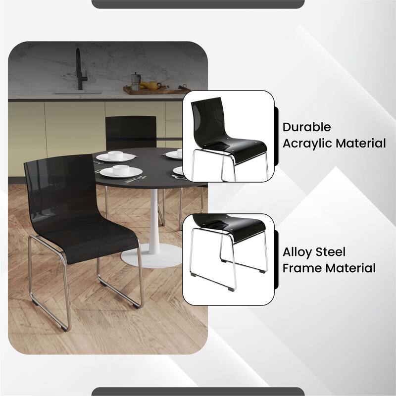 Lima Modern Contemporary Transparent Stackable Acrylic in Chrome Steel Dining Accent Side Chair Set of 4