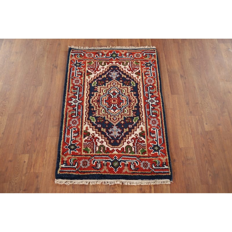 Geometric Heriz Serapi Indian Accent Rug Handmade Wool Carpet - 2'0" x 3'0"