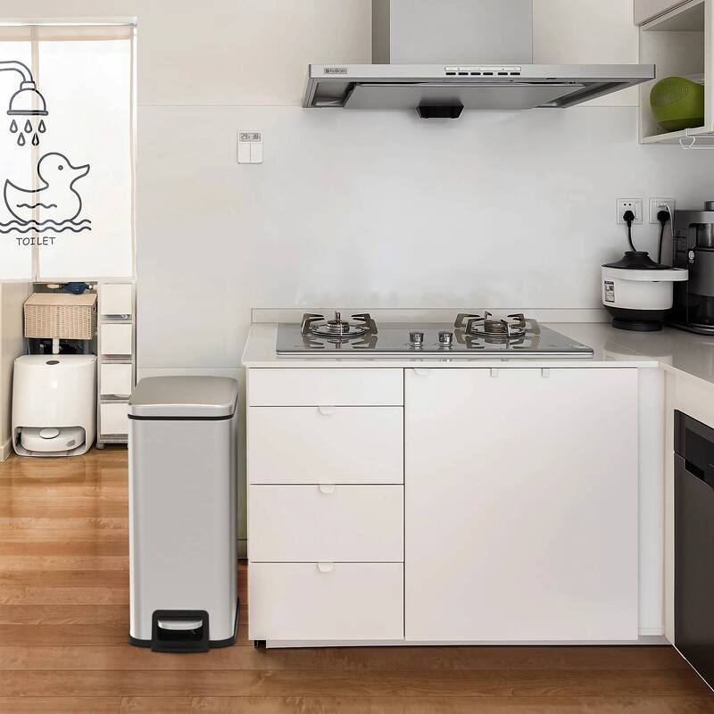 Innovaze 11.9 Gallon/ 45 Liter + Two 1.6 Gallon/6 Liter Rectangular Step-on Trash Can Set For Bathroom and Kitchen