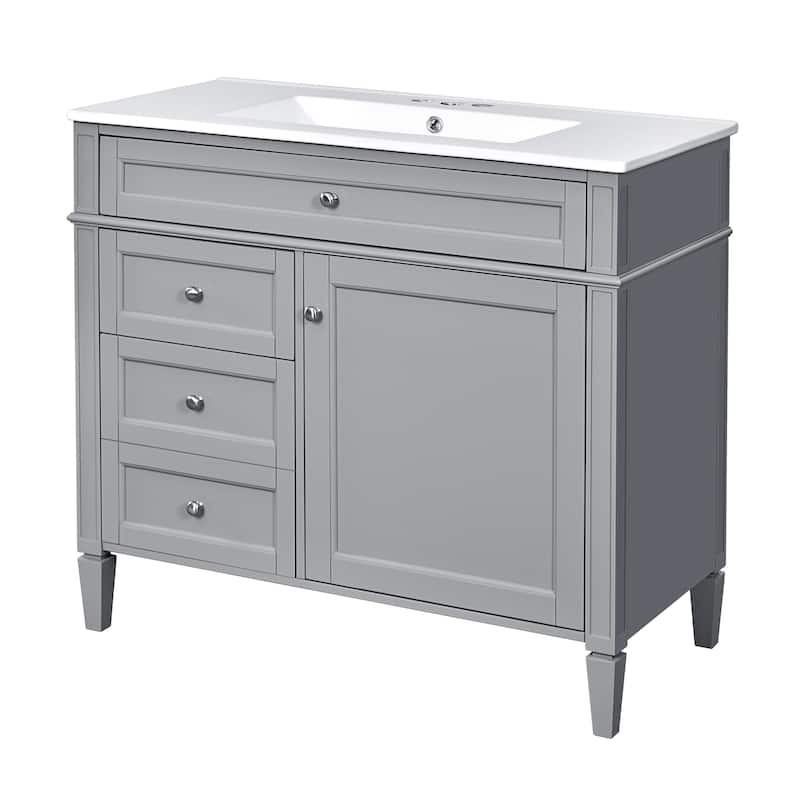 36''Bathroom Vanity With Medicine Cabinet,Storage Cabinet With 2 Soft Closing Doors And 4 Drawers,Single Sink Bathroom Vanity