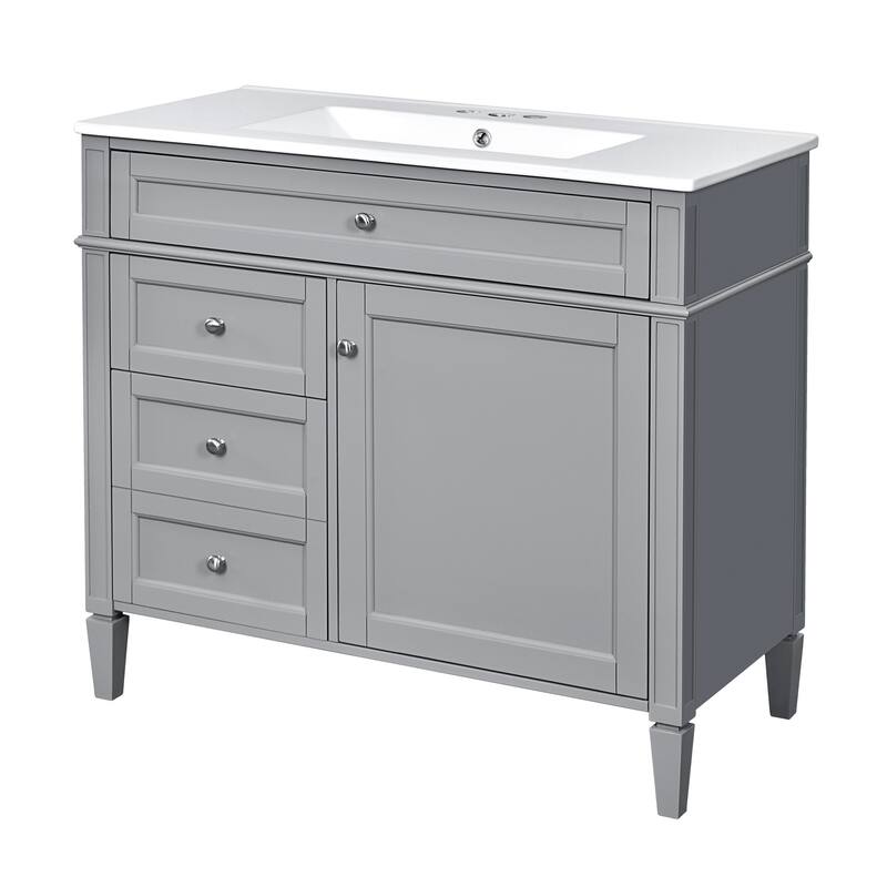 Roomfitters 36" Vanity with Sink, Modern Bathroom Cabinet with 2 Drawers and Tip-out Storage, Freestanding Design