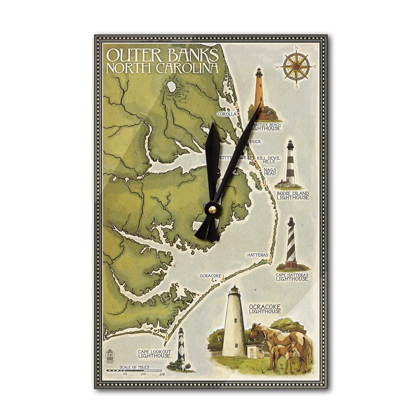 Shop Outer Banks North Carolina Lighthouse Town Map Lantern Press Artwork Acrylic Wall Clock Acrylic Wall Clock Overstock 13609309