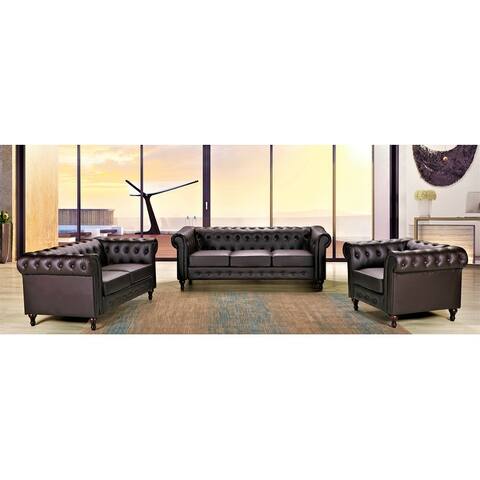 Brooks Classic Chesterfield 3-Piece Living Room Set-Chair Loveseat & Sofa
