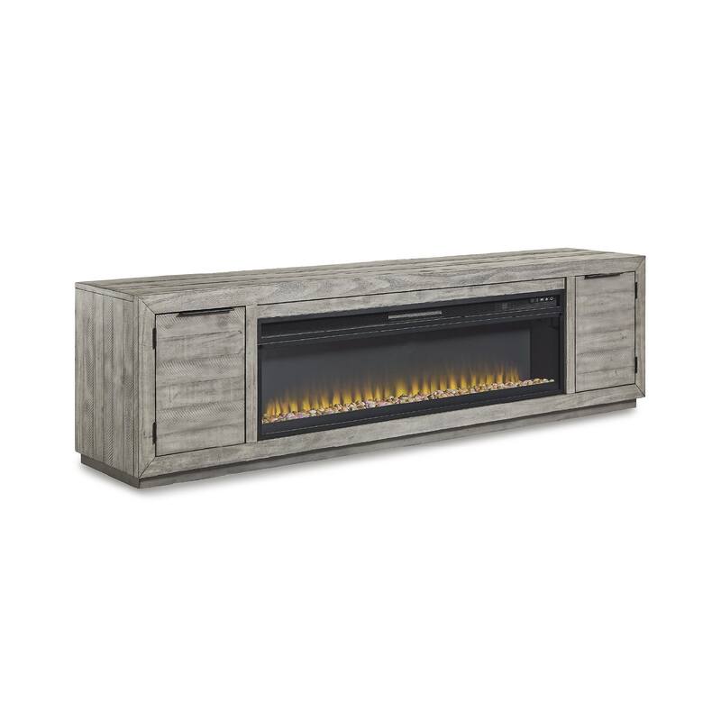 Signature Design by Ashley Krystanza 92" TV Stand for TVs up to 105" with Electric Fireplace - 92"W x 18"D x 25"H