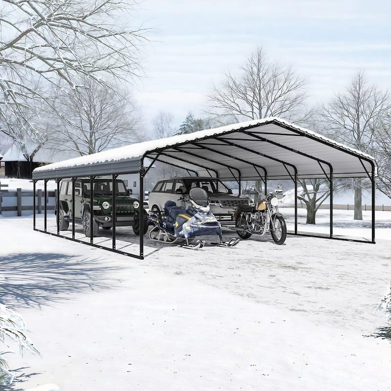 EROMMY Outdoor Carport with Galvanized Steel Roof, Heavy-Duty All-Weather Shelter for Cars, Boats and Equipment - 20' x 30'