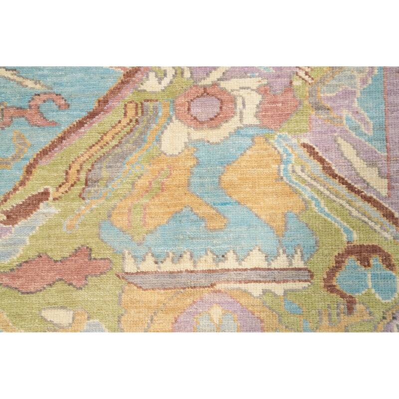 Hand Knotted Oriental 100% Wool Carpet Transitional Geometric Multi-Colored Oushak Area Rug - 12' 10'' X 9' 11''