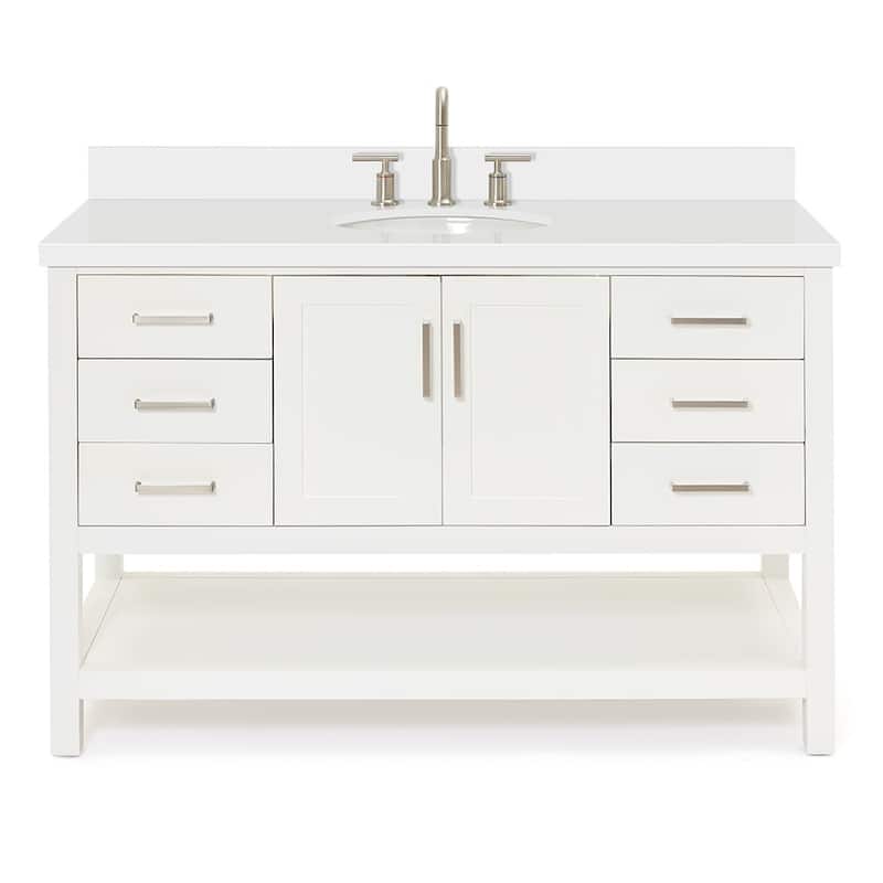 Ariel S055SWQOVO Magnolia 55" Free Standing Single Basin Vanity Set - White / Pure White Top - Painted