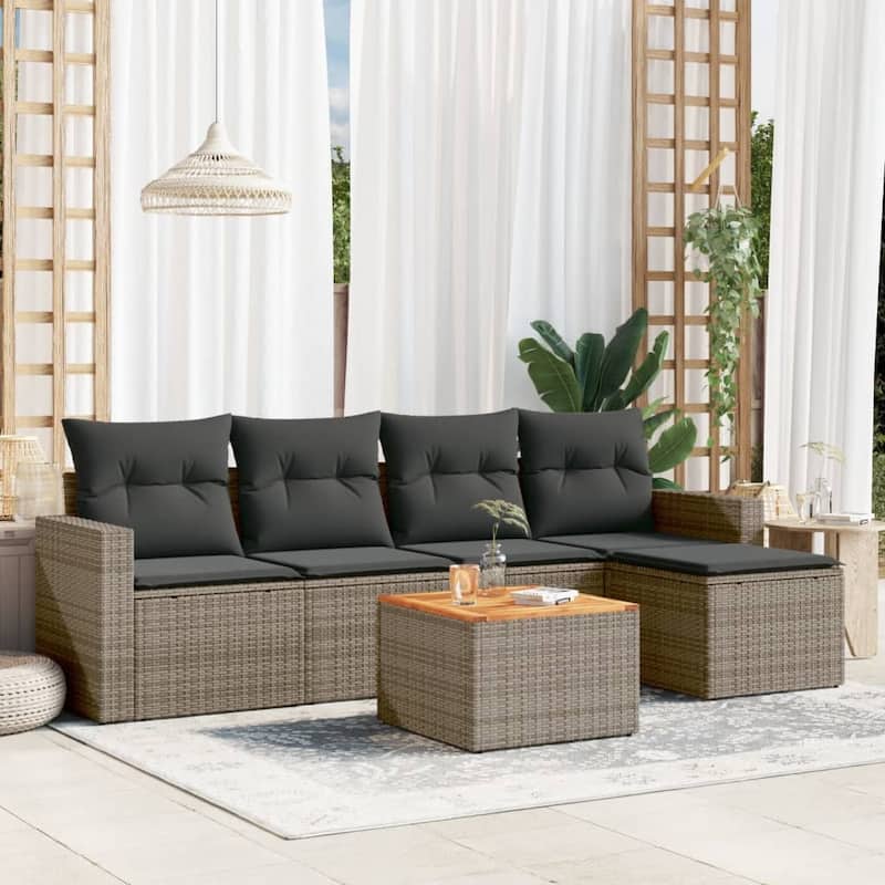 vidaXL Patio Sofa Set with Cushions Outdoor Furniture 6 Piece Poly Rattan - 25.8 x 24.4 x 27.2 - Grey