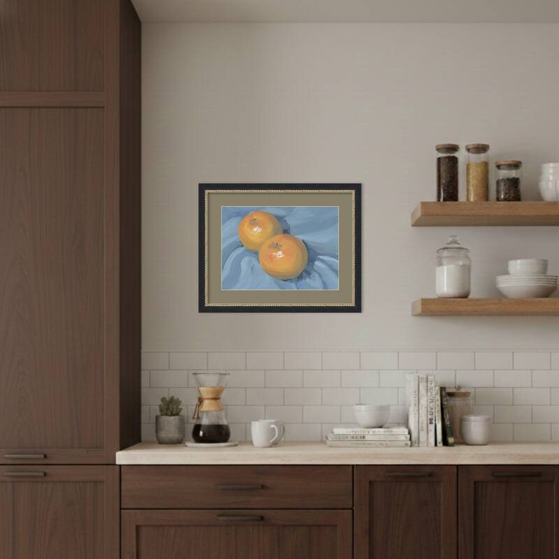 Oranges on Blue by Carrie Arnold Wood Framed Wall Art Print