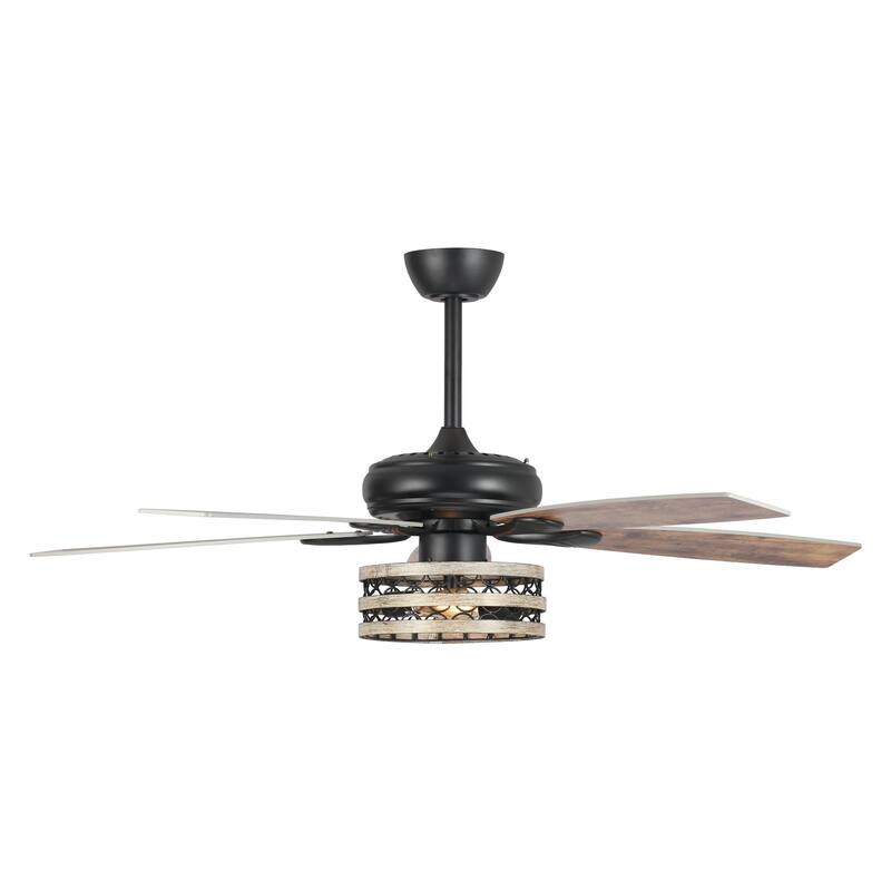 52" Farmhouse Wood 5-Blade LED Ceiling Fan with Light Kit