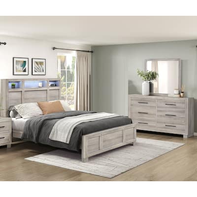Modern Bedroom Furniture 3pc Set Bed Dresser Mirror Gray Finish