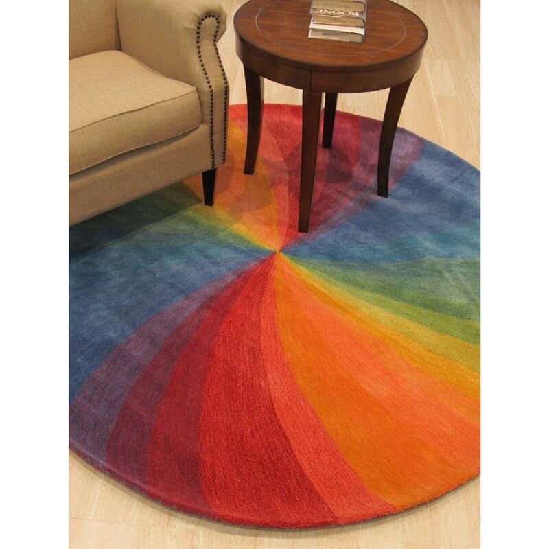 Lollipop Hand-Tufted Wool Contemporary Swirl Rug, 4' Round, Colorful Modern Design - L