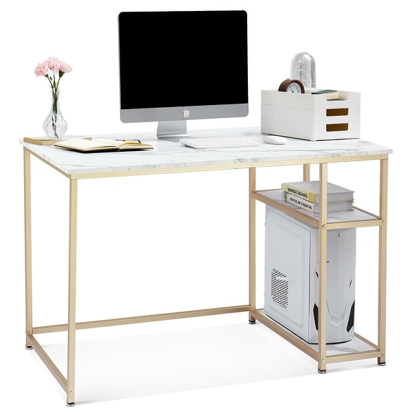 Ivinta Computer Gaming Desk with Shelves Marble Finish On Sale