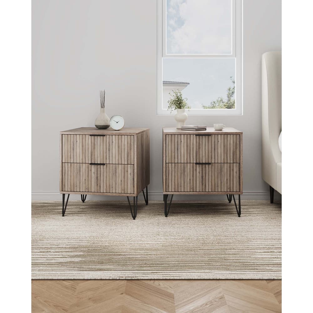 Manhattan Comfort Dumbo Mid Century 2 Drawer Nightstand Set of 2.