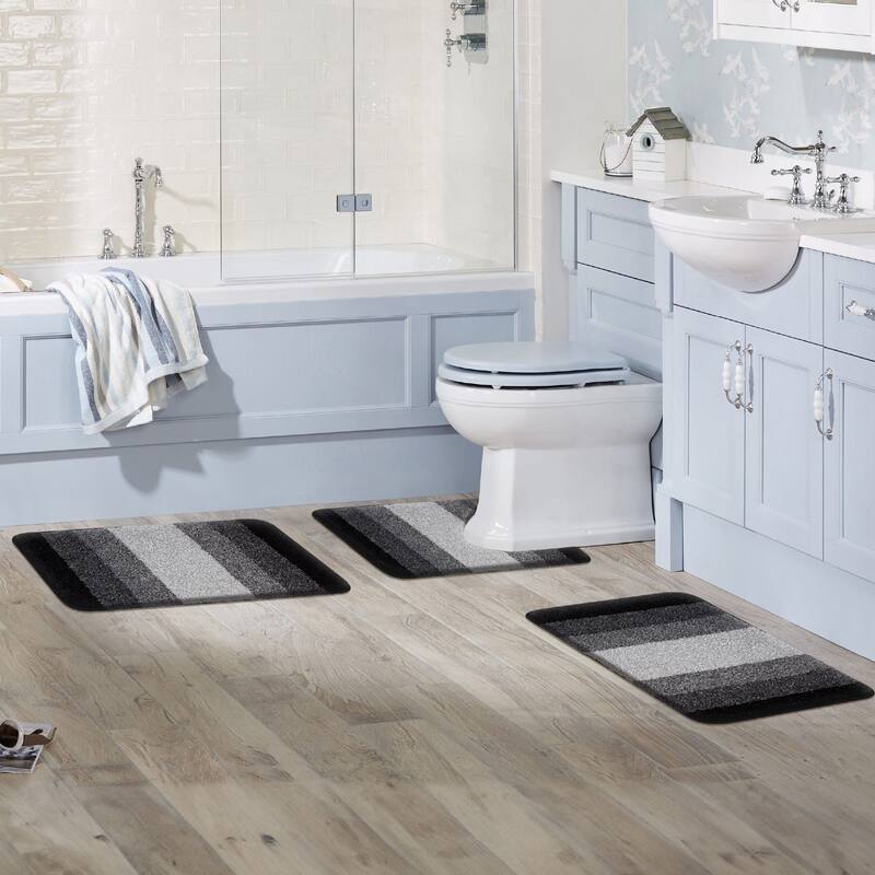 WaLensee 3Pieces Anti-Slip Bath Rug Set, Non-Slip Bathroom Rugs Contour Mat