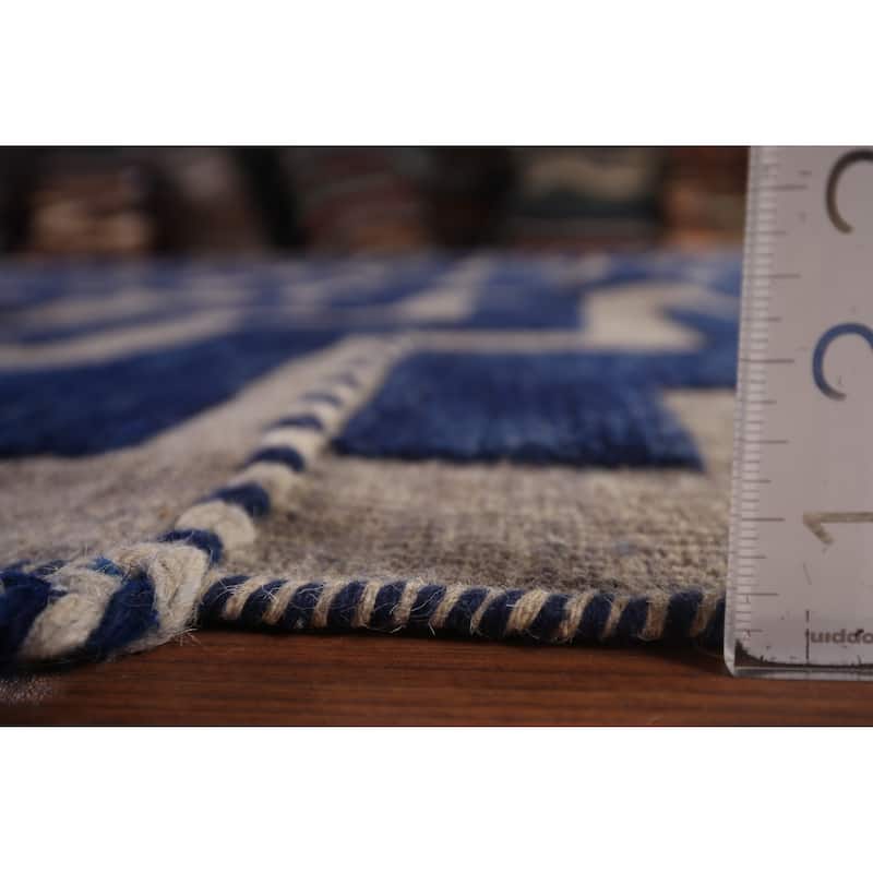Blue Geometric Moroccan Modern Large Area Rug Hand-Knotted Wool Carpet - 11'8"x 15'6"