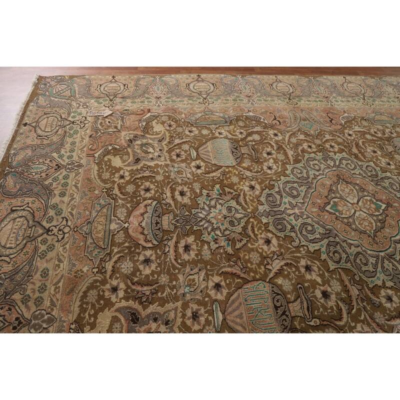 Hand Knotted Oriental 100% Wool Carpet Traditional Floral Brown Kashmar Area Rug - 12' 0'' X 9' 5''