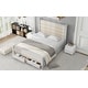 preview thumbnail 5 of 12, Queen Size Platform Bed with Upholstered Headboard and 2 Drawers, Antique White