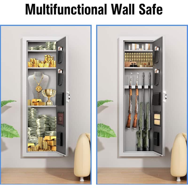 53" Assembled In Wall Hidden Gun Safe Cabinet with 3 Removable Shelves and 1 Adjustable Rack